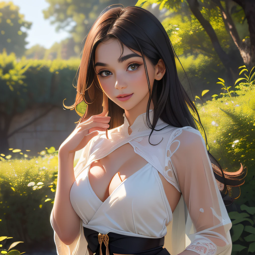 (Extremely detailed 8k wallpaper:2), (photo:2), (soigne Beautiful girl:2), (gives a lecture to friends:2), detailed (Face and eyes), (hyper realistic:1), (highly detailed:1), (epic realistic:1), rim light, (maximum details:1), cozy, (fullbody:1.3), (looking at viewer:2.0), (Woman's Attractive Qualities:2), (Attractive Woman:2), (Attractive:2), Smile, Intelligence, Empathy, Gracefulness, Sense of Style, Fitness, Grooming, Optimism, (Sensitivity:2), Sincerity, Romantic Gestures, Playfulness, Fashion Sense, (Sensuality:2), Charm, Modesty, Thoughtfulness, (Femininity:1), Flirtatiousness, Warmth, (Physical attractiveness:2), A beautiful smile, A love of life, strength and power, vulnerability, curiosity, wonder, love, (nature background:2), kawaii, waifu, Beautiful breasts, (attractive body:2), (Beautiful body:2), Beautiful pose, attractive pose, (Beautiful legs:1.0), (spread legs:1.0), (Beautiful clothes:1), (classic clothes:2), (elegant clothes:2), (European clothes:2), detailed clothes, (skirt:1), (blouse:1), (provocative pose)