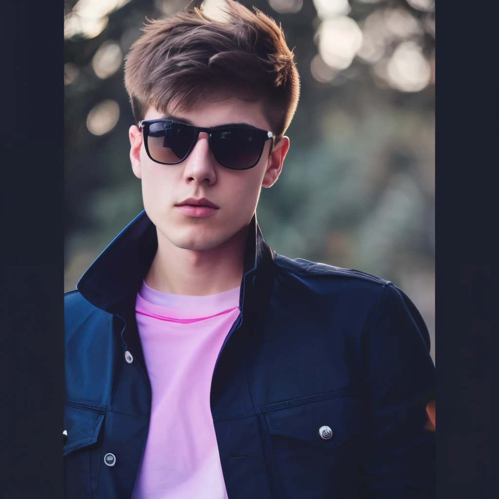 there is a young man wearing sunglasses and a pink shirt, high quality portrait, raphael personnaz, with sunglass, casual photography, maxim shirkov, profile shot, color portrait, inspired by Yanjun Cheng, with sunglasses, hyperrealistic , edited in photoshop, miles johnstone, male teen, conor walton, inspired by Raphaël Collin, inspired by John Luke