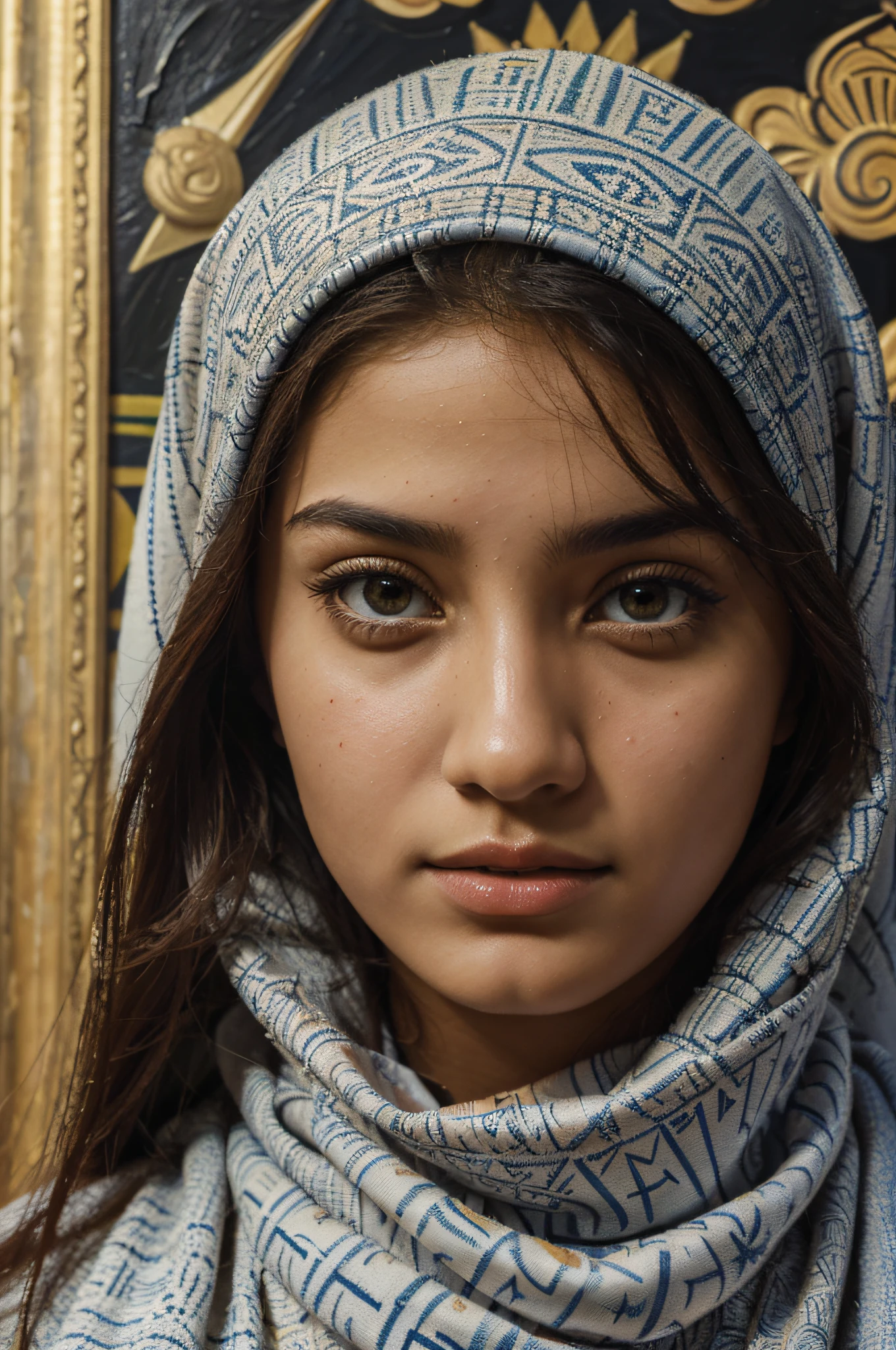 High quality, wonderful details, attack of internet media on the thoughts and minds of teenagers, oil painting, Islamic painting, Arabic patterns, Picasso painting style