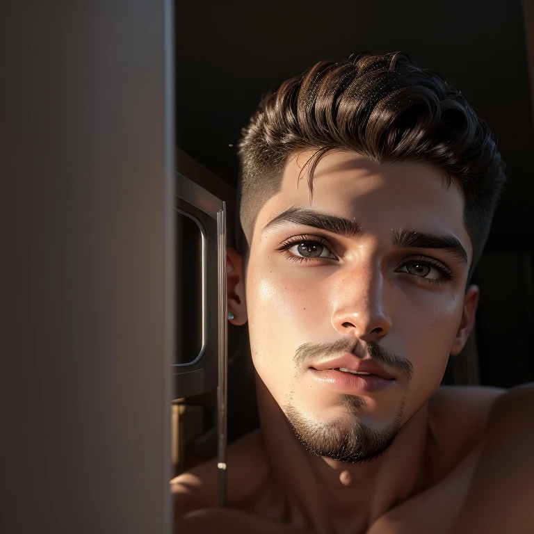 Um garoto de , Rosto realista, 8k, cabelo cacheado