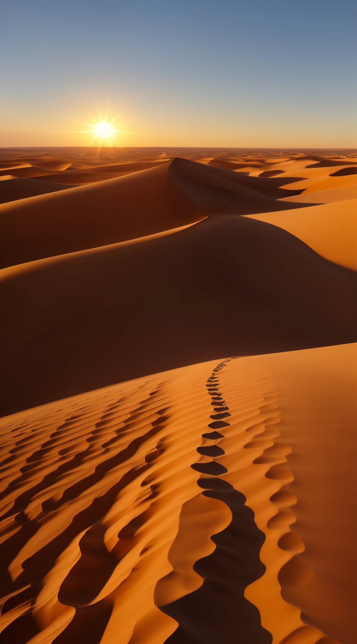 View of Arafad in the desert and the setting sun in the distance, sahara desert, deep golden desert, most perfect desert on the world, A desert, desert photography, desert dunes, Somewhere in the desert, walking in the desert, harmony of desert, Sahara, Walk through the dunes, sand dune, sand dune, Stroll through the desert scenery, sand dune