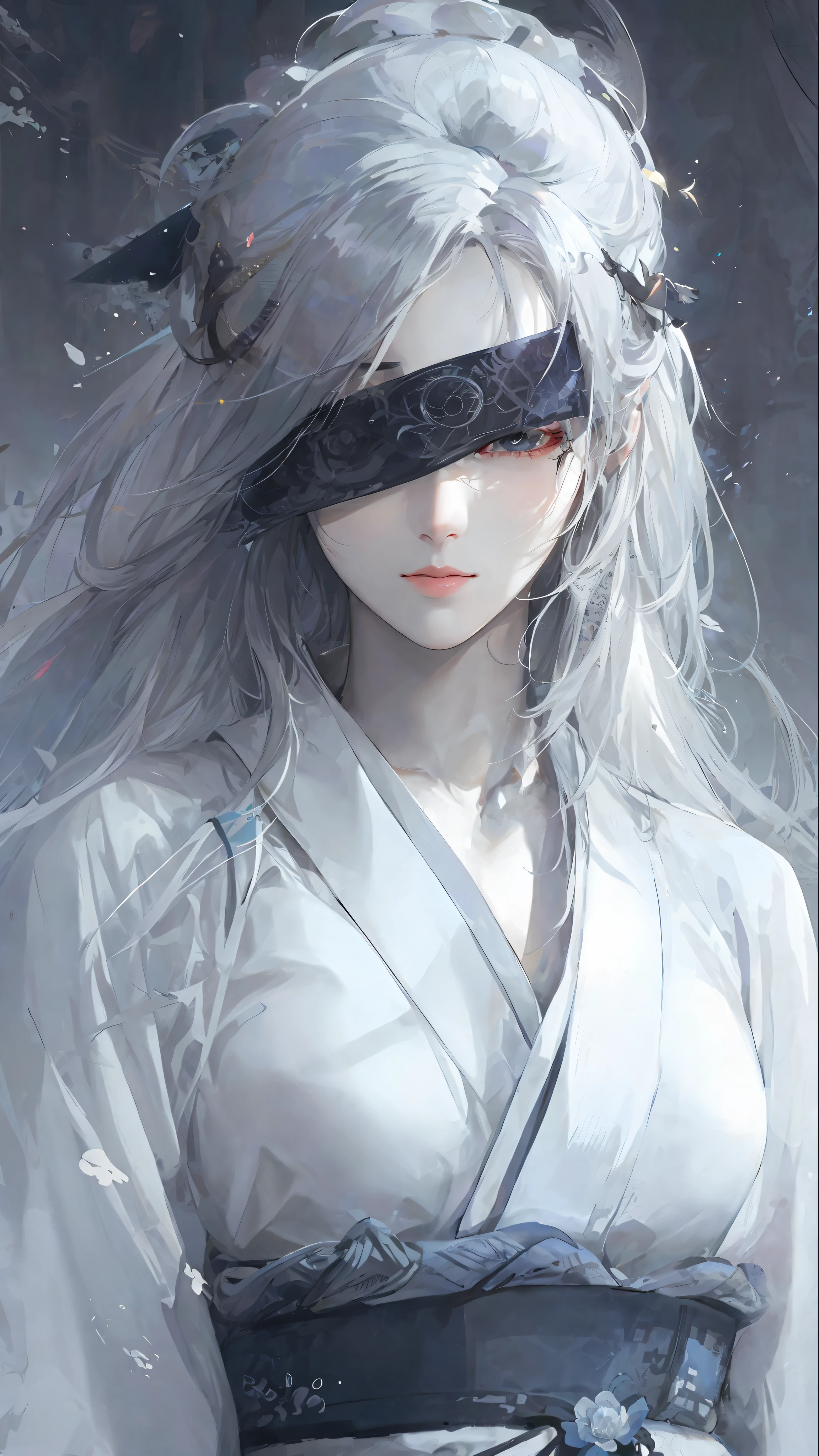 a close up of a woman with white hair and a white mask, beautiful character painting, guweiz, artwork in the style of guweiz, white haired deity, by Yang J, epic exquisite character art, stunning character art, by Fan Qi, by Wuzhun Shifan, guweiz on pixiv artstation