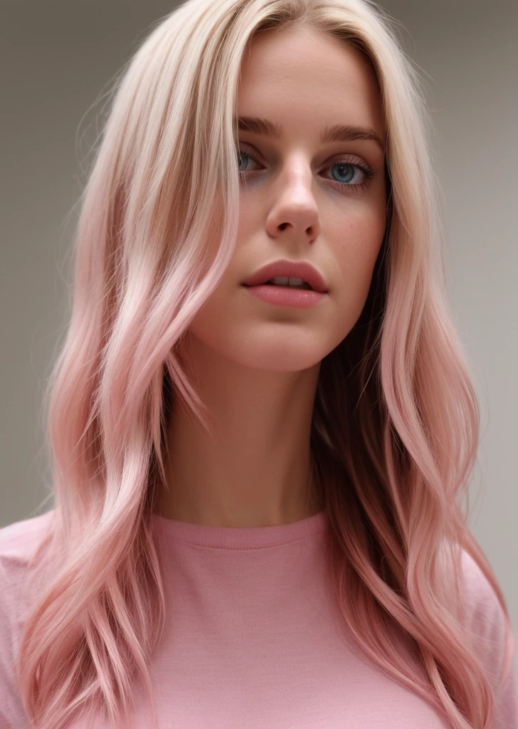 taken with iphone camera BREAK medium shot selfie of a pretty young woman BREAK (ombre:1.3) blonde pink BREAK film grain, medium quality