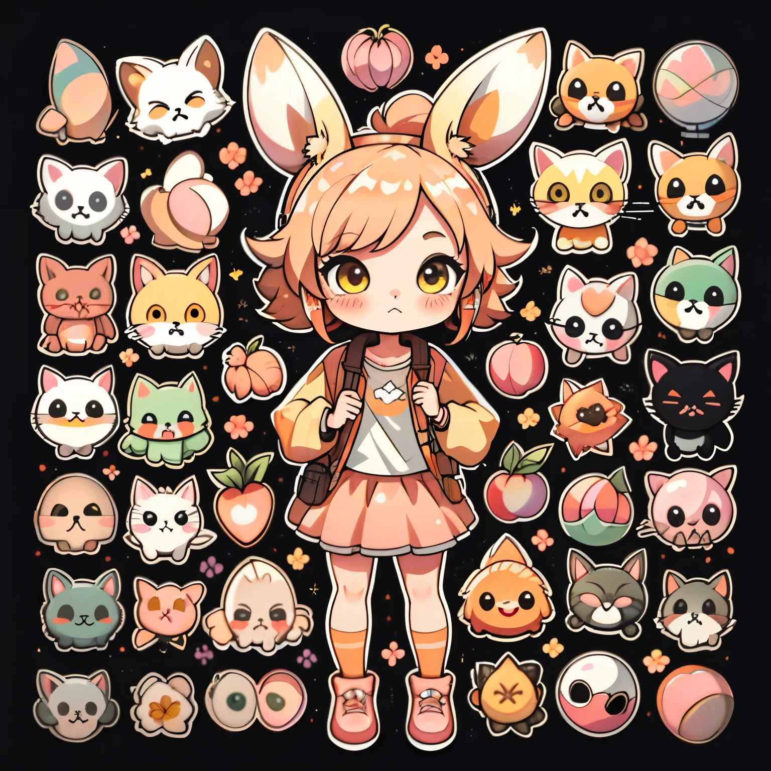 (sticker:1.2),1girl,simple background,peach hair,yellow eyes,peach clothing,peach headset,(peach theme color:1.2), (hex color #FFDAB9)