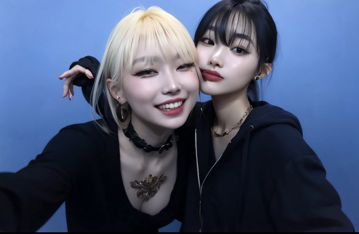 Duas mulheres posando para uma foto em um vestido preto, 🔞🤡, foto de perfil, Ela parece uma mistura de Grimes, rosto como ester exposito, Cara Sexy, Tumblr, Cl, Asian face, Parque Roseanne do Blackpink, & Jeehyung Lee & WLOP, KDA e Sam Yang, cara ahegao, imagem vazada, Poarch bonito