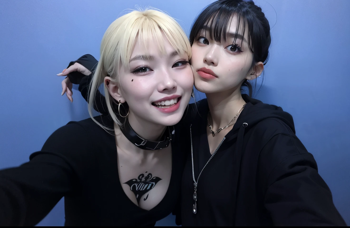 Arafed woman with long black hair making a funny face, Ulzzang, Lalisa Manobal, jia, Ruan Jia Lindo!, Ruan Vtuber Fofo, cruel korean goth girl, jade, Lalisa Manoban do Blackpink, menina coreana, pale round face, wan adorable korean face, Ela tem cabelo preto com franja. Ela tem o logo da marvel em sua camiseta