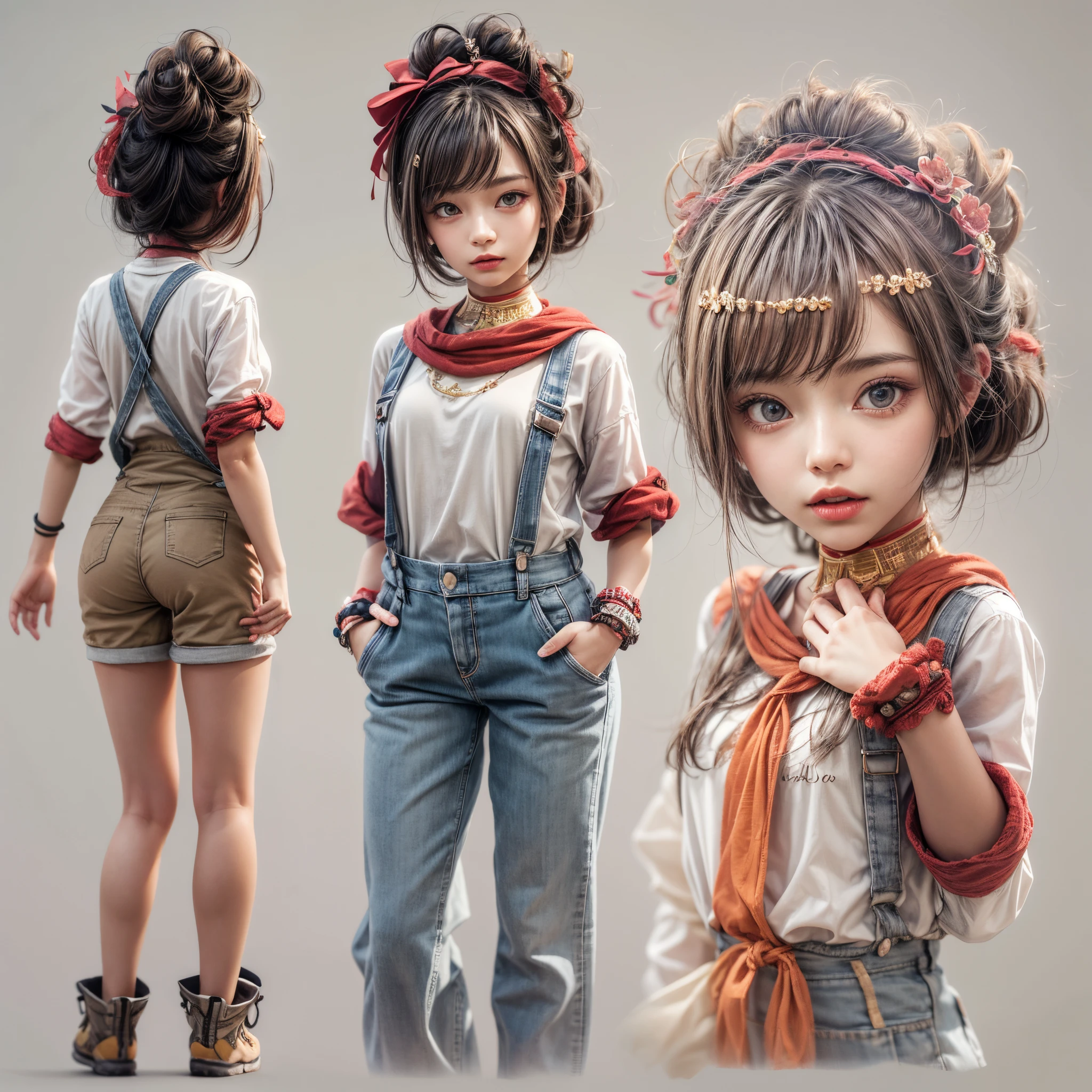 A sexy junior idol with face variations, portrayed in the best quality and high resolution. The image should be ultra-detailed, realistic, and photorealistic with a touch of rawness. The lighting should be emphasized to bring out the details of the face. The medium can be a combination of photography and concept art. The color tone should be vibrant and vivid, enhancing the overall visual impact.