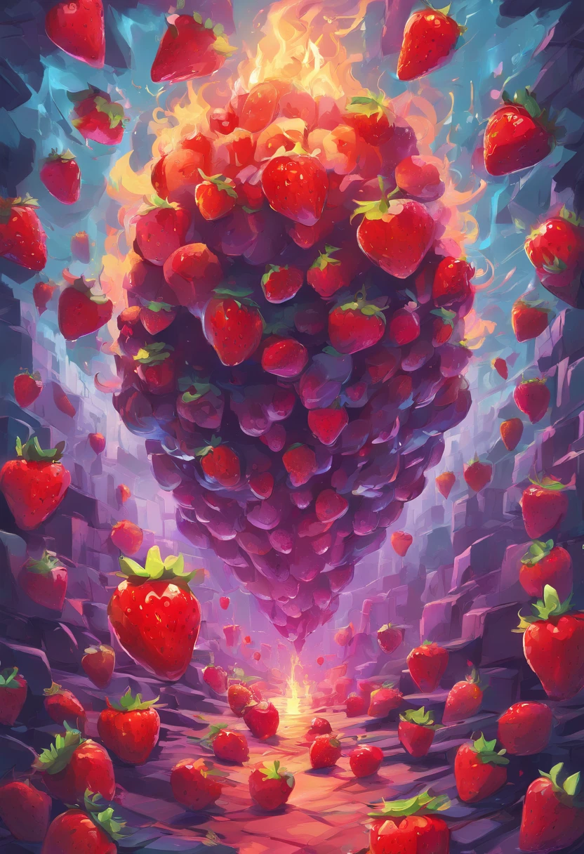 Strawberries,burn,Melt,fire,burning,Ultra high image quality,realisitic,, Eduardo Cobra Acor Cholchoamento ,Multidimensional geometric wall portrait, Artistically, Chibi,yang08k, Beautiful fece, colouring,