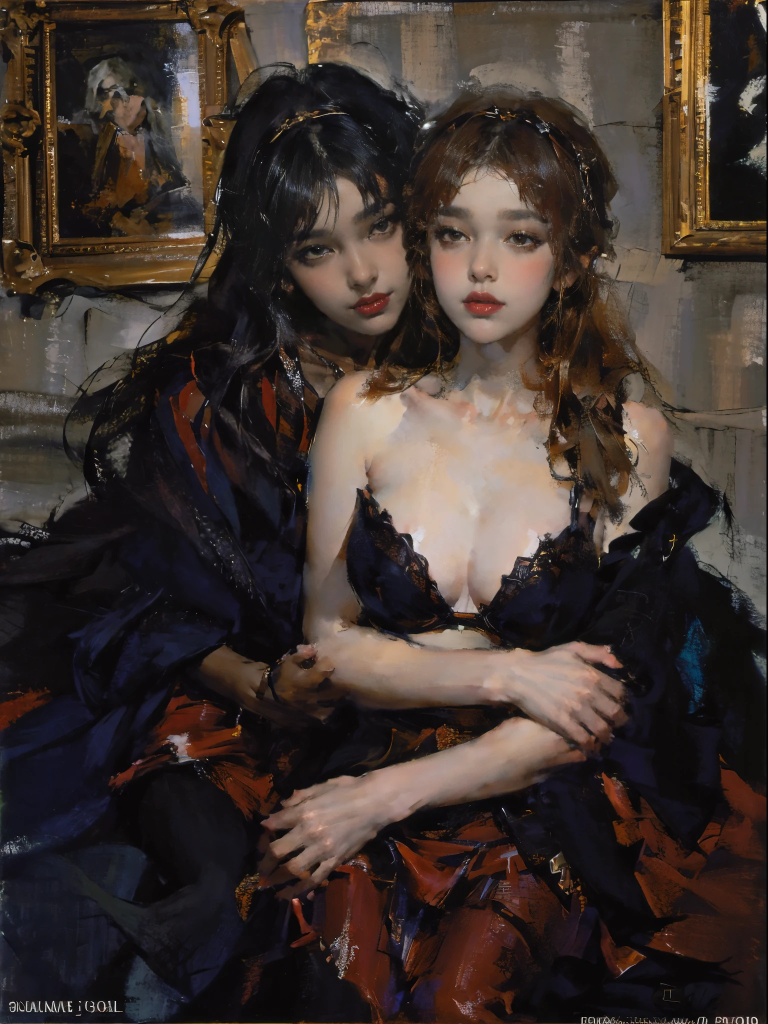 Depicts a powerful werewolf hugging a blonde girl,(((black humanoid wolf))),(((Black furry humanoid wolf))),(((beautiful sexy girl))),(((Girls wear:red head band, cloaks, Large bra, a skirt, red long skirt,laced dress))),((Sexual suggestiveness)),Correct anatomy,Detailed faces, 詳細な目,(((the right proportions))),The city at night,The lights came on,romantic love story,Warm pictures,warm color palette,(post impressionist),(Fechin Oil Painting - Fechin Oil Painting , oil painted), 003