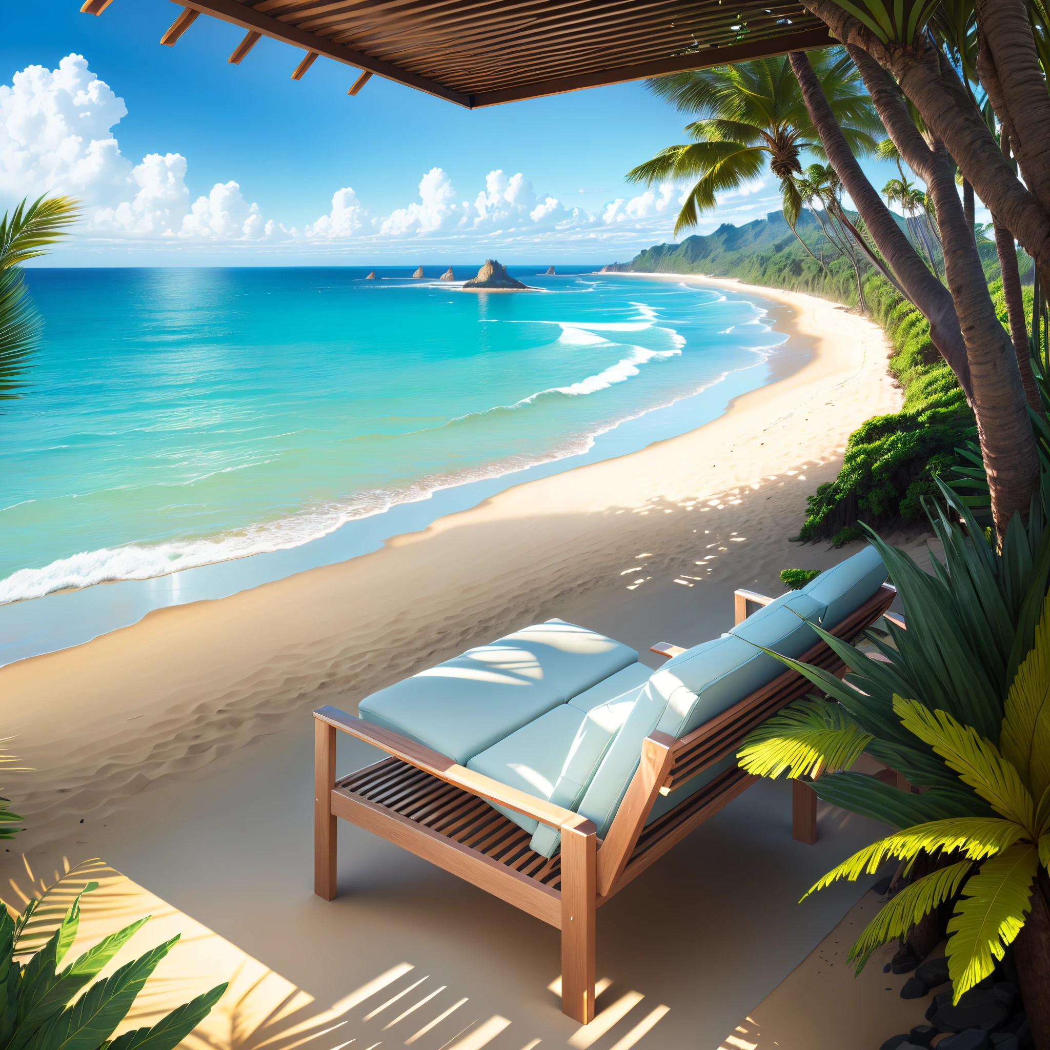 High standard beach design, luxuoso, Alta capacidade, Pacific Coast, tropical vegetation, Areia escura, coconut