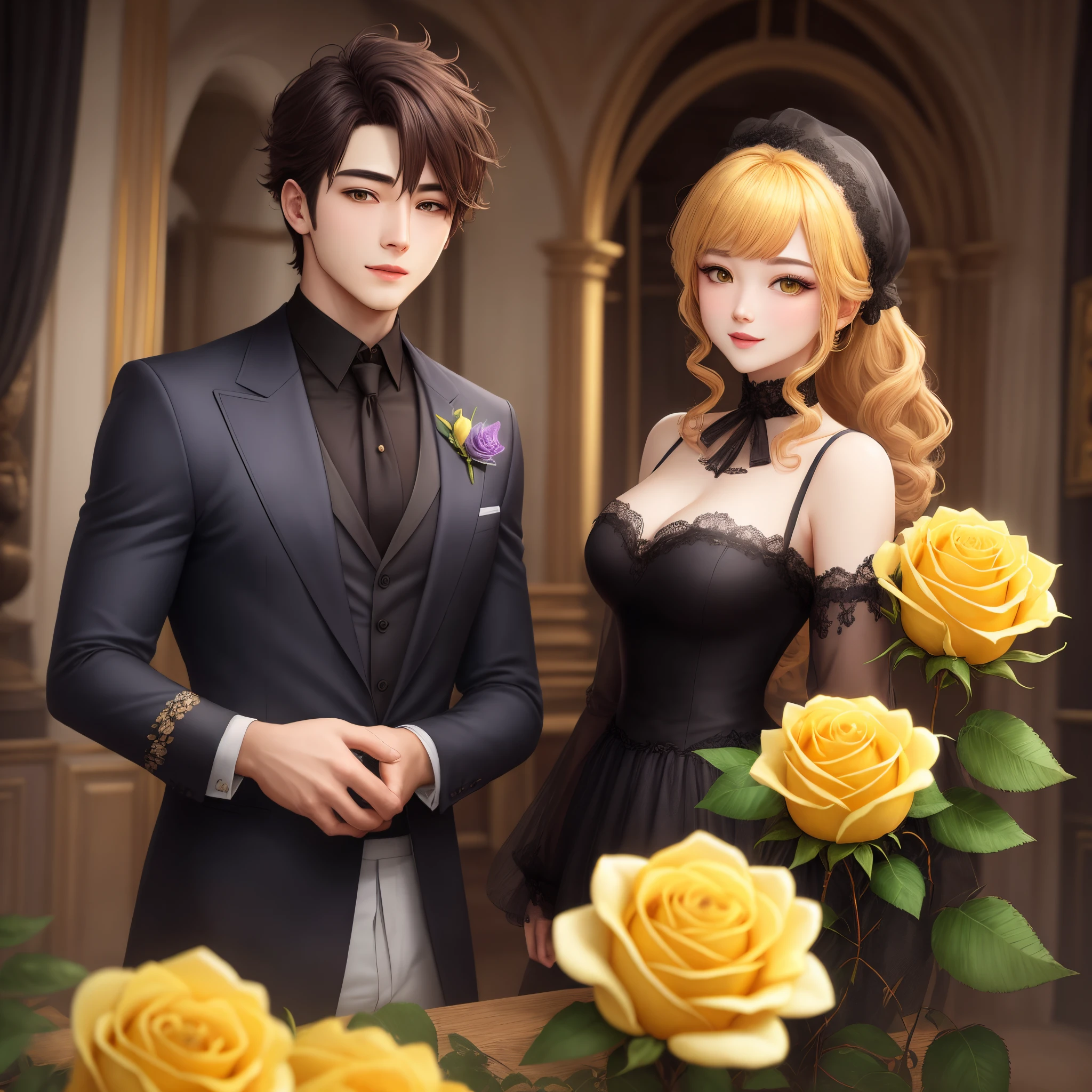 Attractive, bright and eye-catching large flowers　yellow rose　personification　man