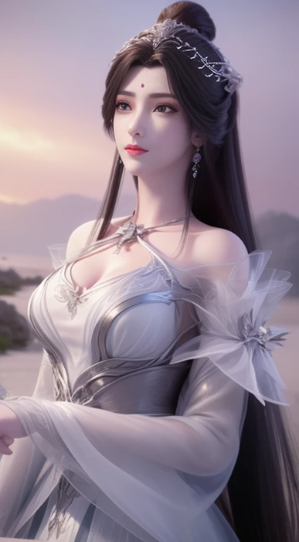 1 girl,best quality ,masterpiece, illustration, an extremely delicate and beautiful, extremely detailed ,CG ,unity ,8k wallpaper, Amazing, finely detail, masterpiece,best quality,official art,extremely detailed CG unity 8k wallpaper,absurdres, incredibly absurdres, huge filesize , ultra-detailed, highres, extremely detailed,beautiful detailed girl, extremely detailed eyes and face, beautiful detailed eyes,light on face, circlet, cleavage, real face, standing, natural face, clothes with texture, earrings, eyelashes, hair_ornament, jewelry, soft lighting,cinematic lighting , Baotou head,