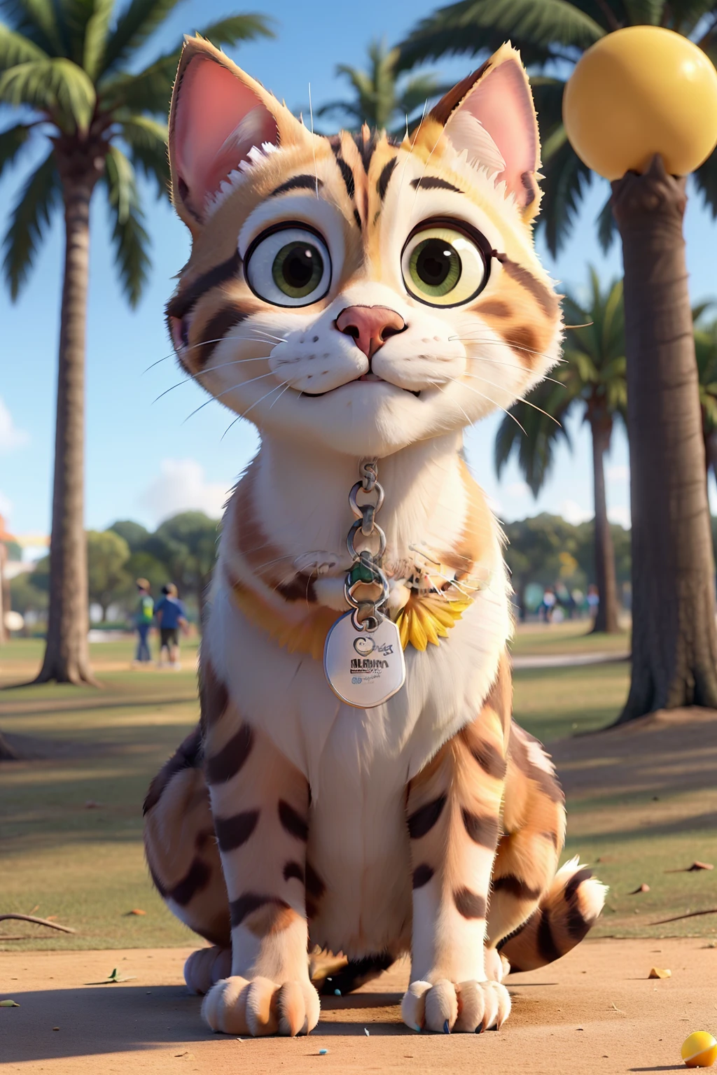 Um dia de folga no parque com sol e pessoas malhando, meu gato amarelo esta junto comigo passeando