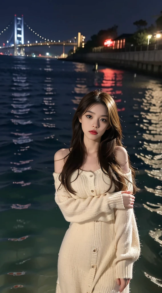 facing at the camera,face to the viewer,The stands up,High Picture Quality,Works of masters,The daughter,brunette color hair,Long hair shawl,Long hair flowing past shoulders,cropped shoulders,鎖骨,delicated face,Hydrated red lips,White button-front lace-trimmed tulle butterfly dress,knitwear,exposed calf,鎖骨,facing at the camera,Single photo,knitwear,sad expressions,Broken,Real Human,swimmning,Stand in the water to expose your upper body(Mare),cg render,16k,looking at the camera in,The night view was beautiful,A sad parting,hyper HD,Details are perfect,The picture is real,extreme picture quality,highest accuracy,8K分辨率,Dark Dark Shadows,8K, ys ,hyper HD,8K