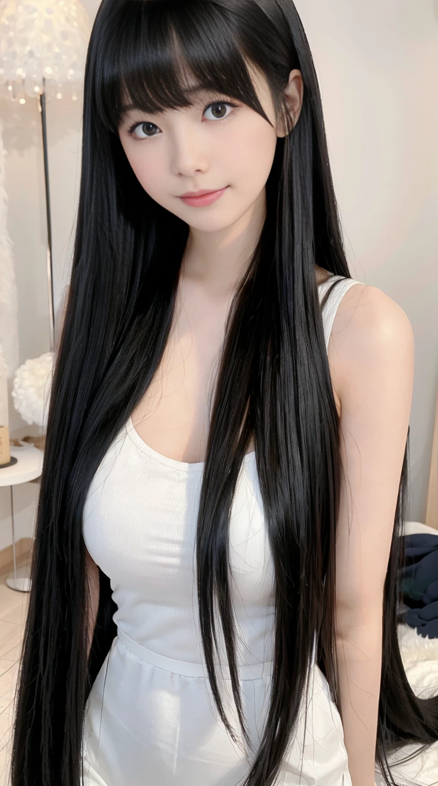 Ultra HD, The 8k quality, girl with, Very long hair, black blur dress, Detailed eyes, Front capture, unreal enginee 5, sfw, sexy, decollete