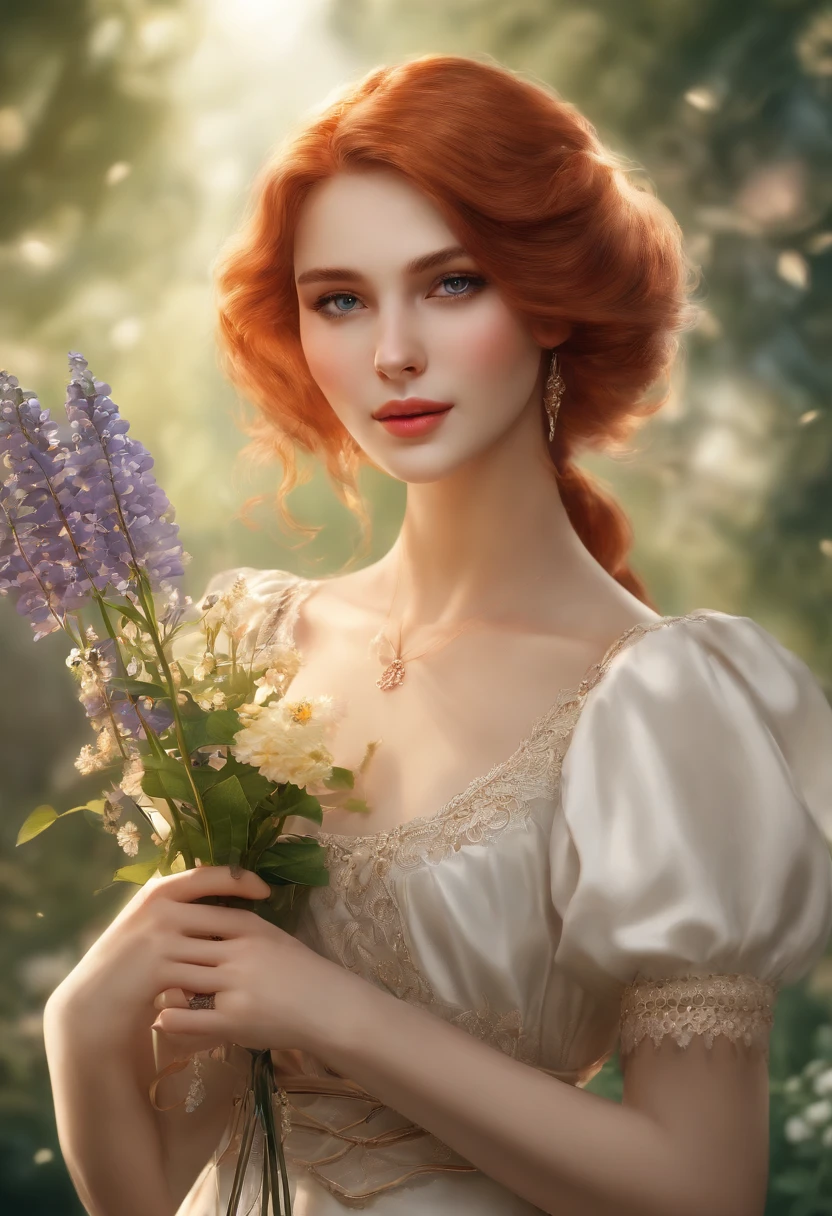 User
(masterpiece, best quality)), ((masterpiece, best_quality, highest quality))), (perfect details, perfect skin: 1.2), (high resolution), original, extremely detailed 8K wallpaper, (extremely delicate and beautiful ), incredibly ridiculous, intricate details, distinct_image, extremely complex, (detailed skin: 1.3), best quality: 1.2, high definition, intricate details, fine details, beautiful details, high details skin, ((glossy skin)), shiny skin, (white skin: 1.3), (fair skin: 1.3), (natural light, ray tracing, volumetric light), (top quality), (golden ratio face, Perfectly proportioned face, perfect beauty: 1.3), (face with same age proportions), (equally proportioned body, great body proportions: 1.3), parted lips, ((presentation)), (perfect anatomy, correct limbs , correct finger), ((looking at viewer, eye contact)), ((eye contact)), (Cowboy Shooting: 1.3), 1girlAND BOY, Create an image of an anime girl with bright red hair and wearing a sundress, Holding a bouquet of wild flowers in hand, standing on the streets of London, the breeze blows slowly. The scene should reflect Sakimichan's whimsical and carefree style, with a sense of peace and tranquility in the air. 16:9