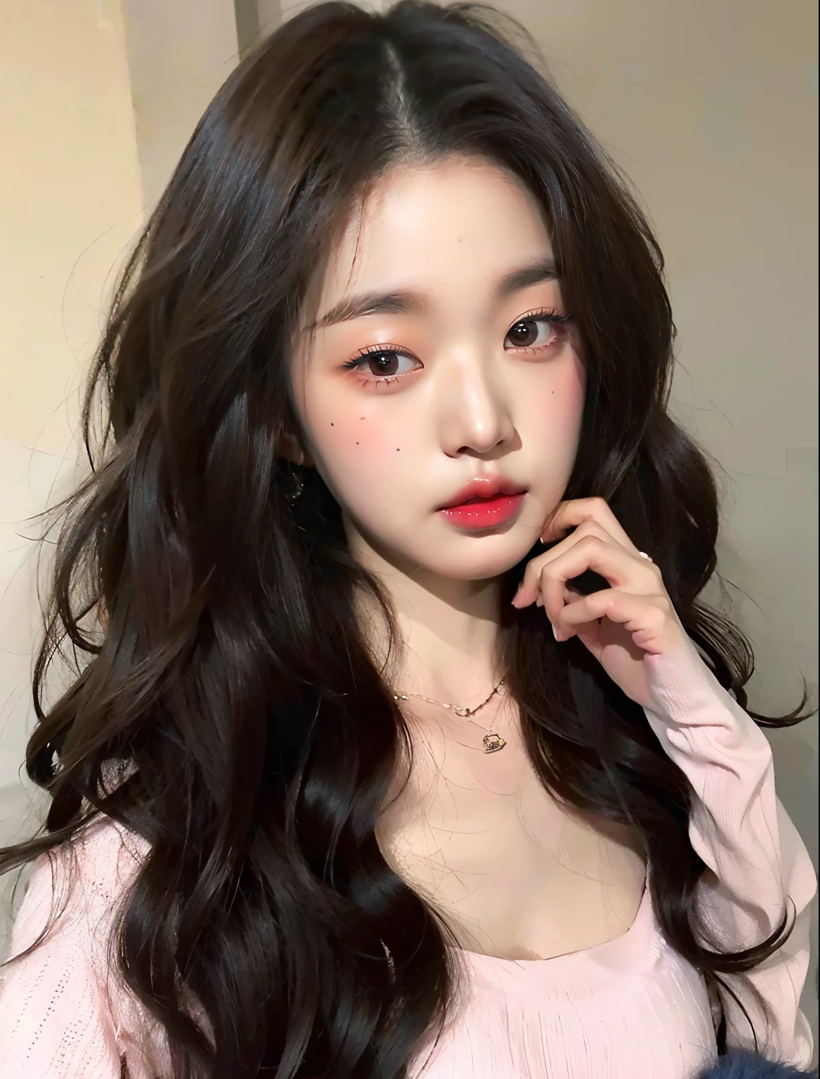 Un primer plano de una mujer con el pelo largo que lleva una camisa rosa, ulzzang, Blackpink Jennie, Chica coreana, Hermosa joven coreana, Hermosa joven coreana, Joven y adorable rostro coreano, Hermosa mujer surcoreana, maquillaje coreano popular, maquillaje popular de Corea del Sur, Rasgos de la cara coreana, Wan adorable cara coreana, beautiful asian girl, Jinyoung Shin, Beautiful aesthetic face