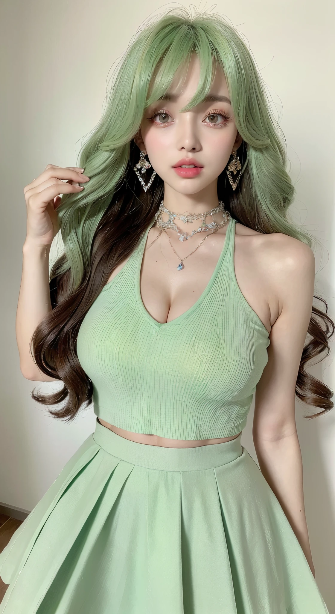 ((best qualtiy, 8K, masterpiece:1.3)), Focus:1.2, ((Summer)), ((Camera Zoomed Out)) ((Sitting Outside )) ((Perfect figure Beautiful Woman: 1.4)), ((Random Parted Layered Long Hairstyle) (( Wavy Hair In Large Curls)) ((Layered Big Hairstyle 1.3 )) ((Protruding cleavage)) ,((Wearing A Two-Piece Matching Lime Green Top With High Skirt : 1.5)), ((Detailed Eyes And Lips 1.3 )) (Highly Detailed Face and Skin Texture)),二重まぶた,((Full Body Shot)), ((Detailed Skin)),((Wearing Diamond Chocker)), ((Looking At Camera)), ((90s Long Layered Hairstyle)) ((best qualtiy, 8K, masterpiece:1.3)), Focus:1.2, ((Summer)), ((Camera Zoomed Out)) ((Sitting Outside )) ((Perfect figure Beautiful Woman: 1.4)), ((Random Parted Layered Long Hairstyle) (( Wavy Hair In Large Curls)) ((Layered Big Hairstyle 1.3 )) ((Protruding cleavage)) ,((Wearing A Two-Piece Matching Lime Green Top With High Skirt : 1.5)), ((Detailed Eyes And Lips 1.3 )) (Highly Detailed Face and Skin Texture)),二重まぶた,((Full Body Shot)), ((Detailed Skin)),((Wearing Diamond Chocker)), ((Looking At Camera)), ((90s Long Layered Hairstyle))
