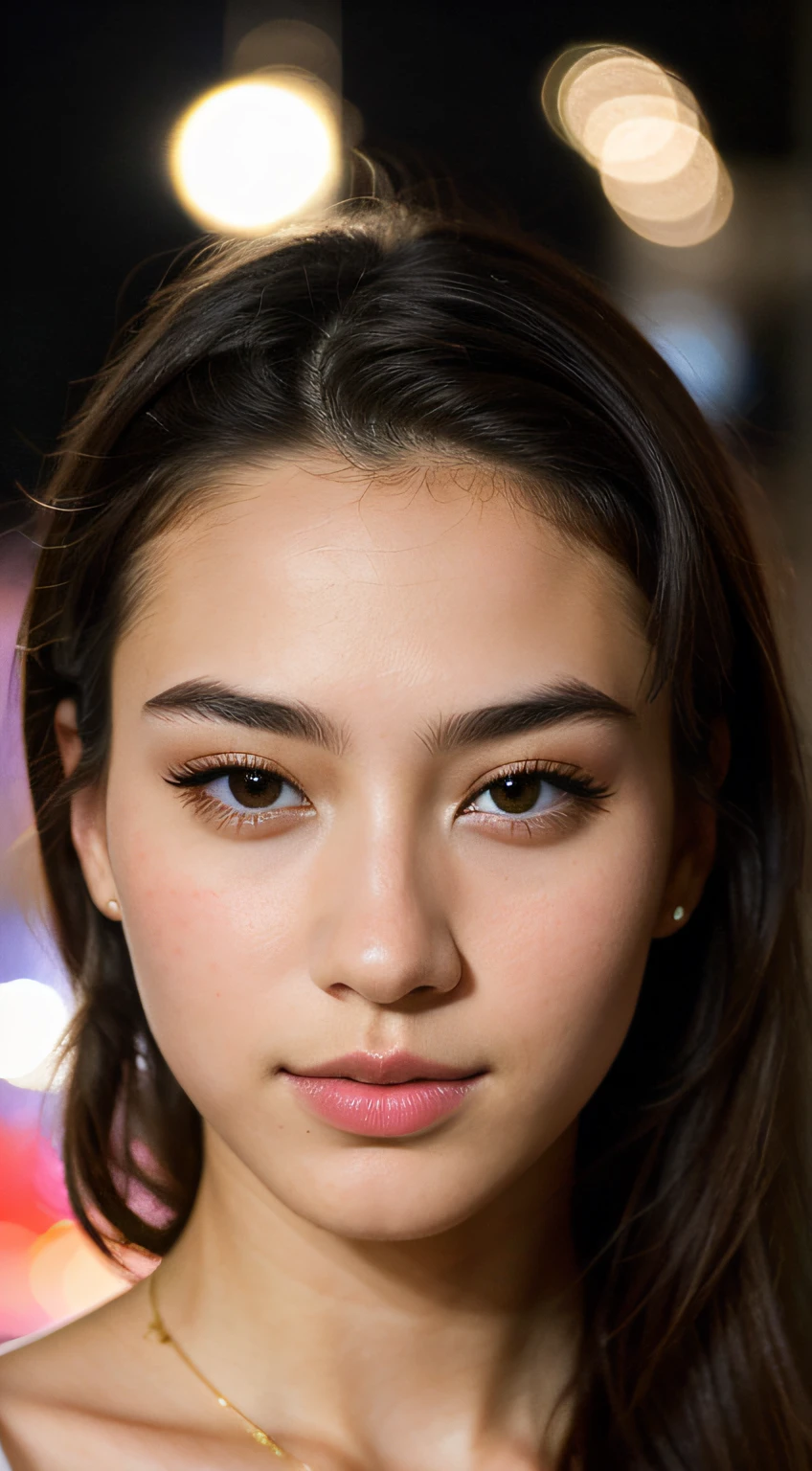 instagram photo, Close up portrait of a young French man in a dress。, Beautiful face, makeup, Night City Street, Bokeh, Motion Blur, ​masterpiece, top-quality, hightquality, hight resolution, beautiful countenance、(lifelike face)、realisticeyes、beatiful detailed eyes、real looking skin、Beautiful skins、A hyper-realistic、ighly detailed、the golden ratio、