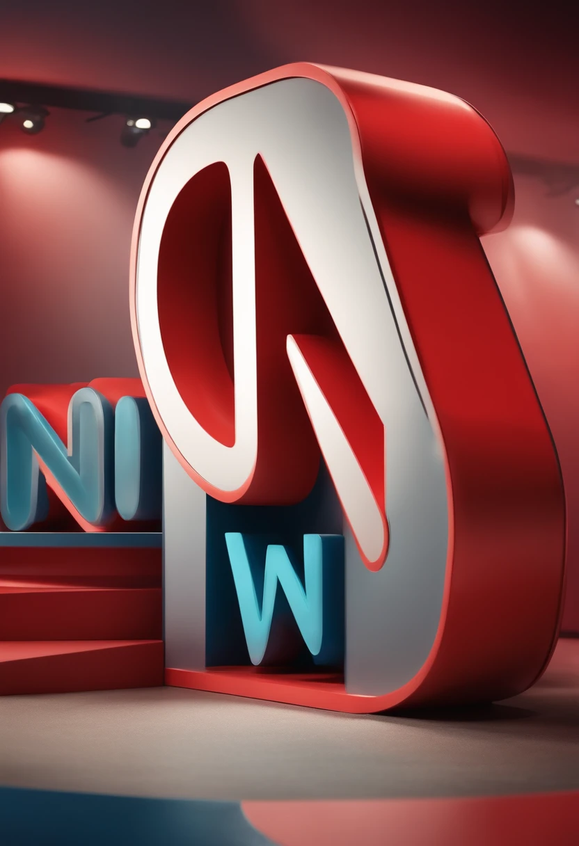 CNN logo inscription, volumetric letters, television news studio(background), plasticine cartoon style, Volume