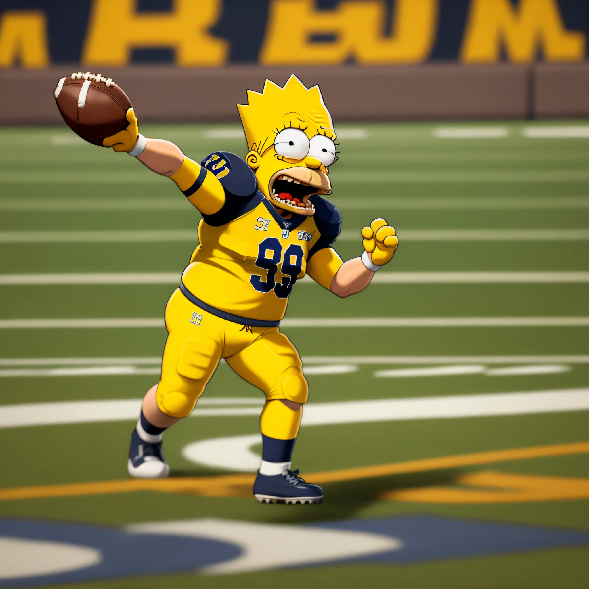 Bart from the simpsons wearing a mizzou jersey on a football field