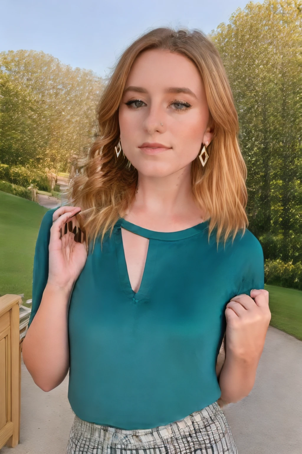 uma foto de perto de uma de 18 anos sexy brownhair, Amiller, olhos azuis, beautiful face, pale skin, Athletic lean body, corpo sexy, peito pequeno , Posando, fechar para cima, tirar uma selfie, compor, sorrir, detailed facial features, pele texturizada, Realistic, circunstanciado, (Rugas, Manchas, Dobras, pintas, Vir, Poros, skin imperfections:1.1), olhos brilhantes altamente detalhados, specular illumination, DSLR, Ultra Qualidade