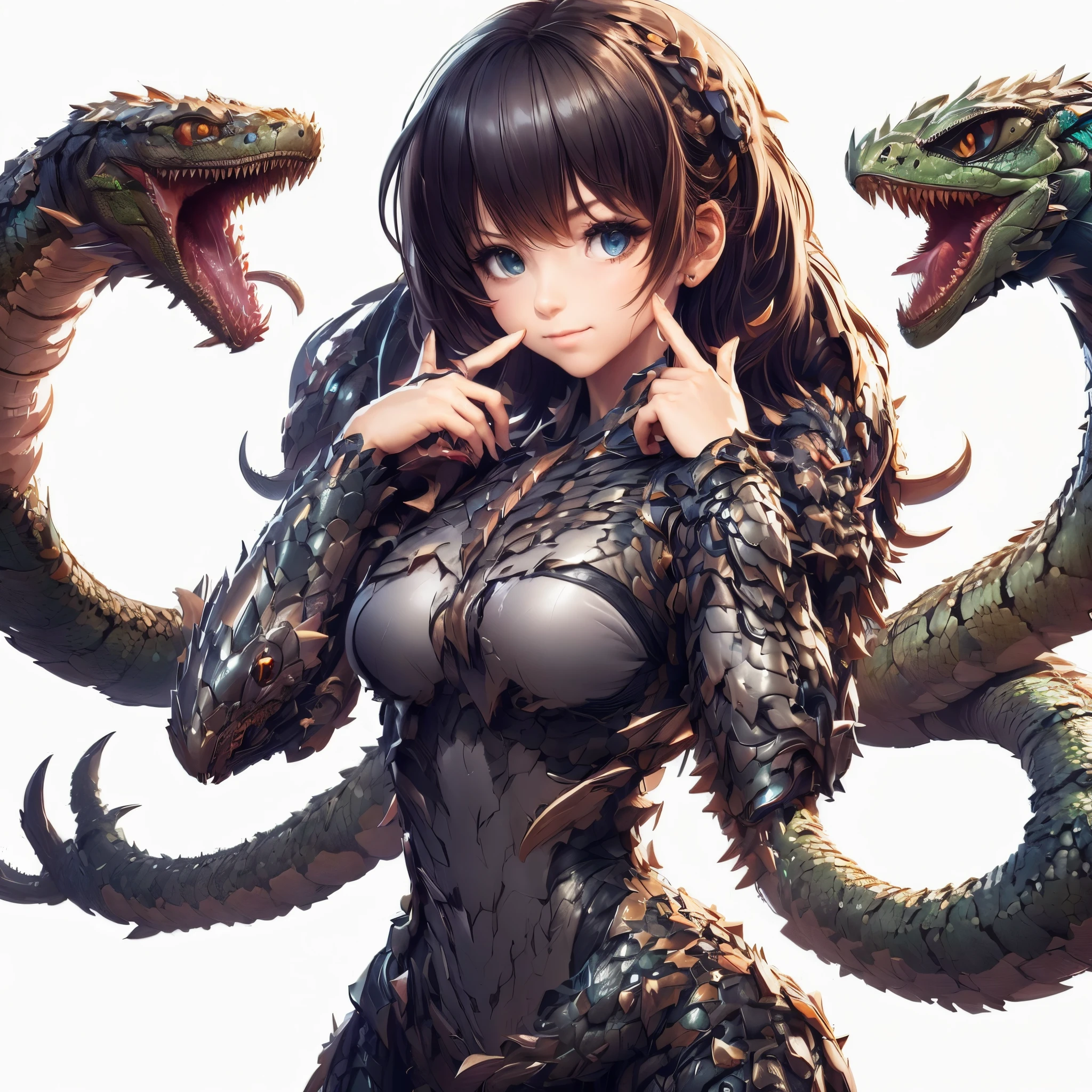 A girl who fuses with a centipede. she is a beautiful girl.kaiju elements. Her hands become weapons. armored body.