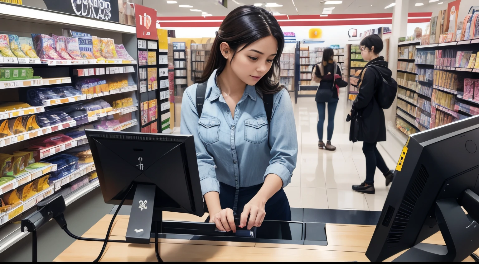 happy man employee, satisfeito, usando um bloco de fatura com um cliente na sua loja
