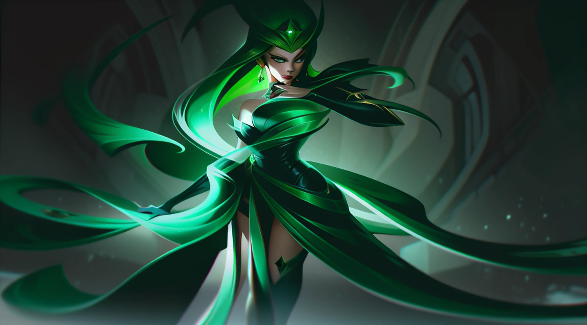 Master piece, girl with green hair and a green hat standing in a room, splash art, style artgerm, elf girl, range murata and artgerm, artgerm lau, vivy, style of artgerm, style league of legends, ruan jia and artgerm, artgerm style, ! dream artgerm