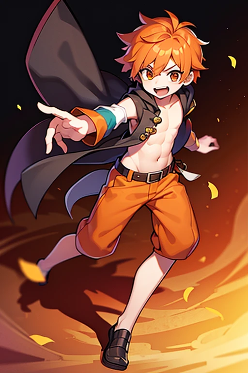 orange hair girl,orange kitty ears,very torn clothes,many wounds on his body