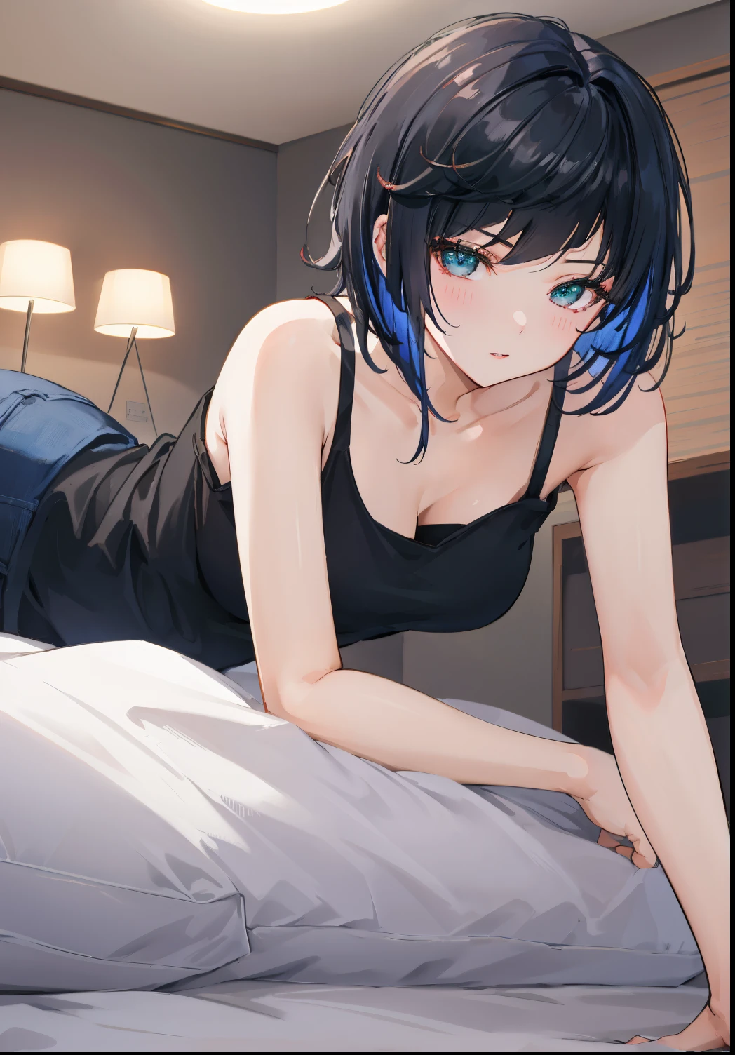 1 girl,short hair,aroused,1 boy,licking penis,salive,nsfw,master piece,anime style,beatiful detailed 5 fingers