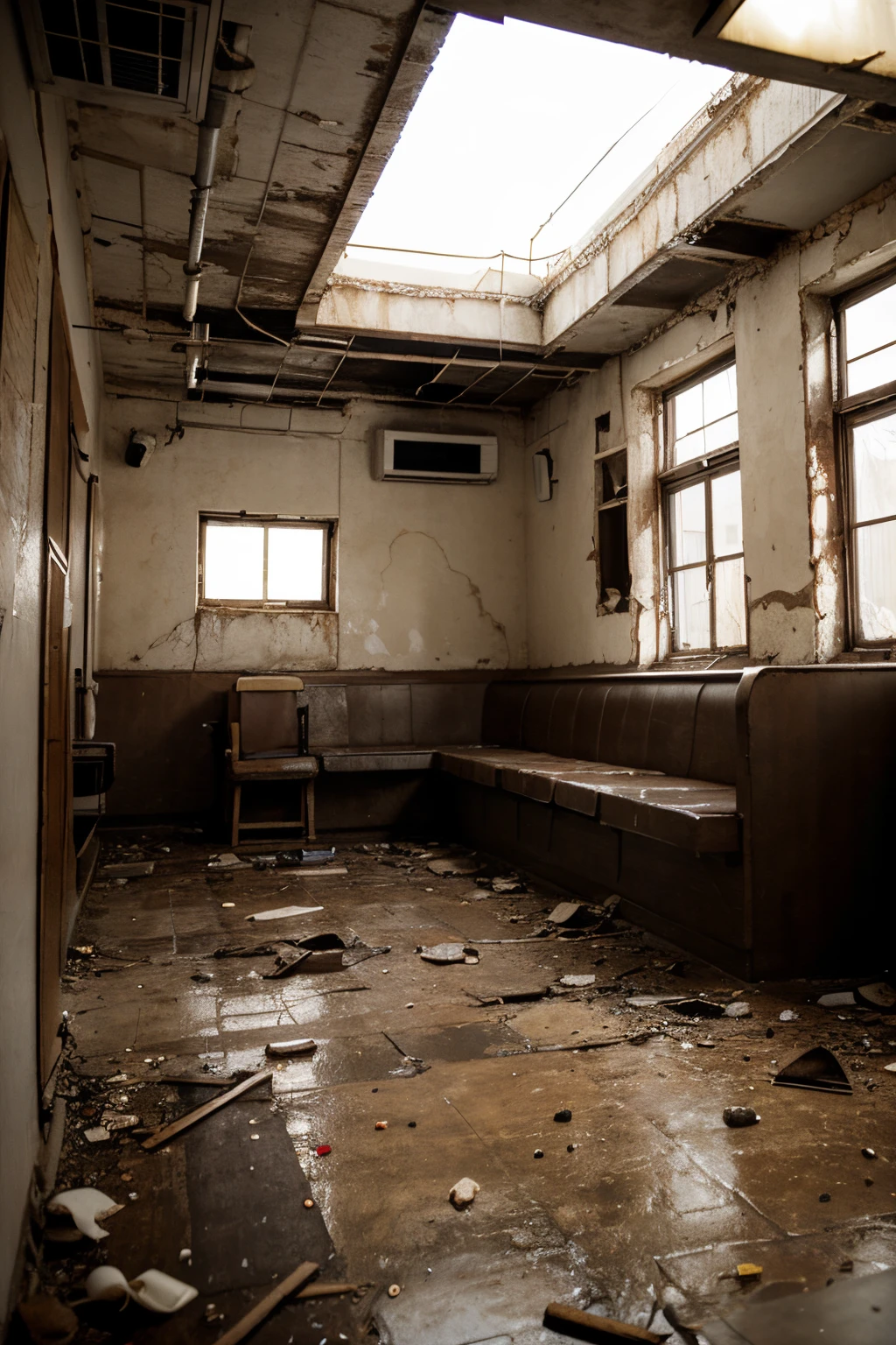 Old empty big abandoned restaurant
