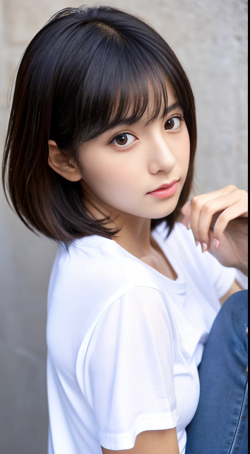 (Best-quality, Masterpiece, Ultra-High-Resolution, (Photorealistic:1.4), Raw Photo, depth of field, professional lighting, perfect anatomy, extremely details), 1girl, 15-years-old, the most famous Japanese idol, in luxury hotel suite, (((wearing very sloppy clothes, detailed sloppy-clothes))), looking at viewer, (extremely cute face like the most popular Japanese idol, (extremely cute and extremely big eyes), extremely beautiful skins), (((extremely messy hair))), extremely cute long-eyelashes, extremely cute lips, innocent smile