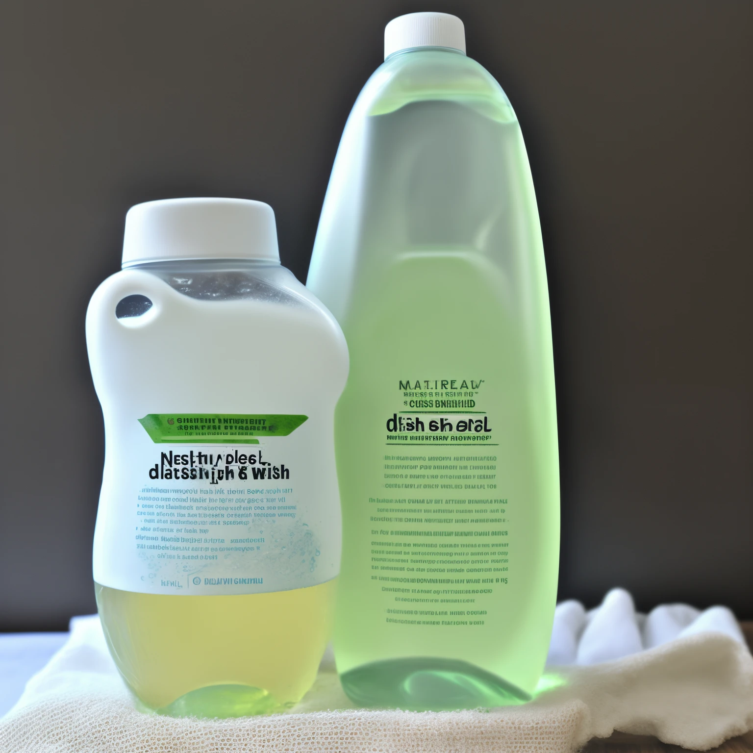 Make realistic dishwashing liquid product with nature background