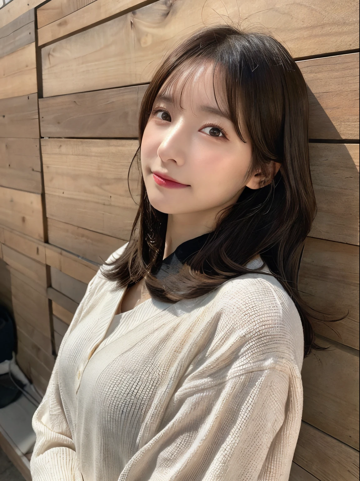 japanese mature, (Solo), 50 years old, (Wrinkles at the corners of the eyes:1.2)、Autumn clothes、(top-quality,masterpiece:1.3,超A high resolution,),(ultra-detailliert,Caustics),(Photorealsitic:1.4,RAW shooting,)Ultra-realistic capture,A highly detailed,high-definition16Kfor human skin、 Skin texture is natural、The skin looks healthy with an even tone、 Use natural light and color,One Woman,japanes、A dark-haired,Middle hair,(depth of fields、chromatic abberation、、Wide range of lighting、Natural Shading、)、(Taken in front of a white wood wall)、Random Poses、Other shots