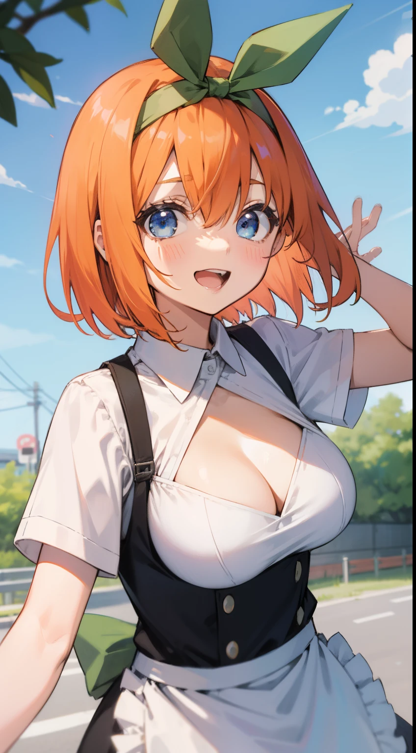 NSFW,show off nipple,arms in arms,a cool,Beautiful breasts,Colossal tits,short orange hair, Bun hair,Red string ribbon,School uniform,Black plaid skirt,Yui Yuigahama,After all my youth romantic comedy is wrong,Top image quality,masutepiece