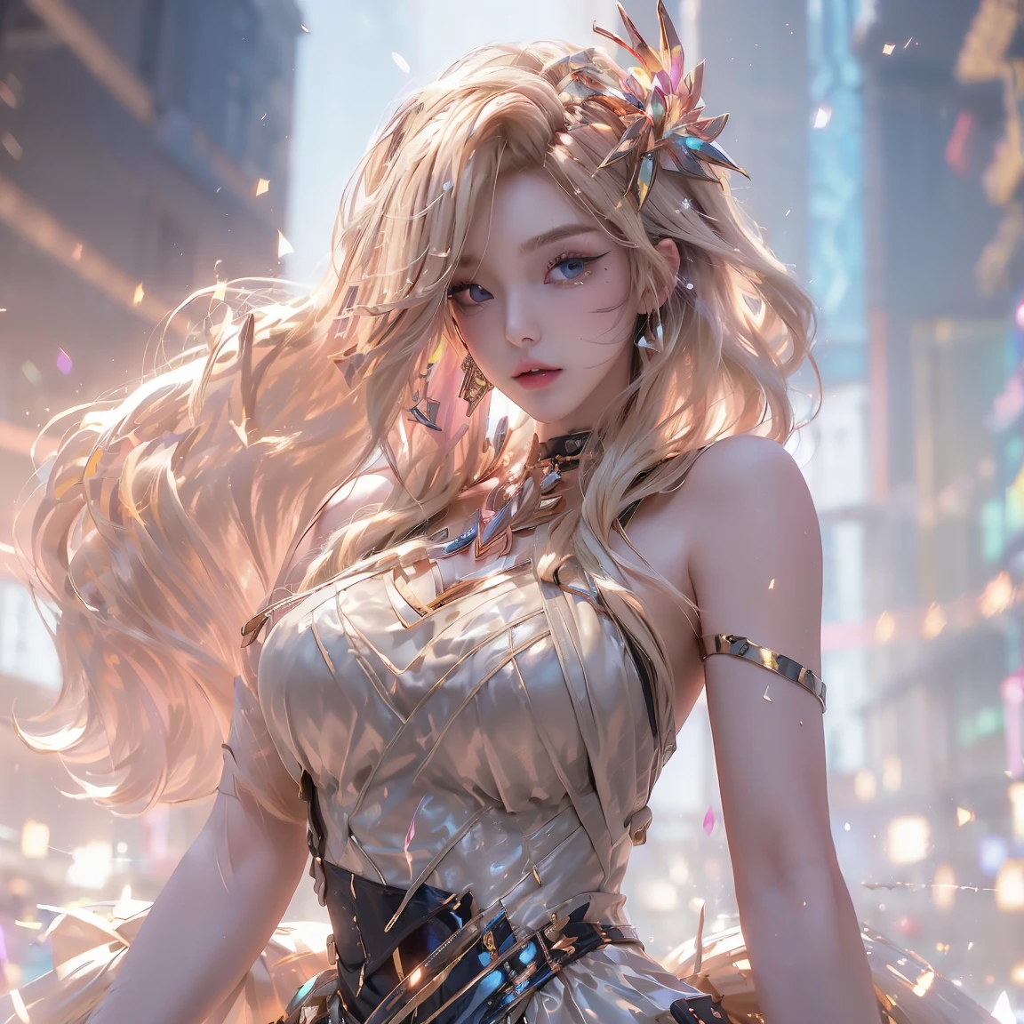 ((Best Quality, 8k, Masterpiece: 1.3)), Full Body, Focus Sharp: 1.2, Outstanding Beauty: 1.4, Slender Abs: 1.2, (((Blonde, Big: 1.2)), Tank Top Dress: 1.1, (Night City, Street: 1.1), Highly Detailed Face and Skin Texture, Detailed Eyes, Double Eyelids