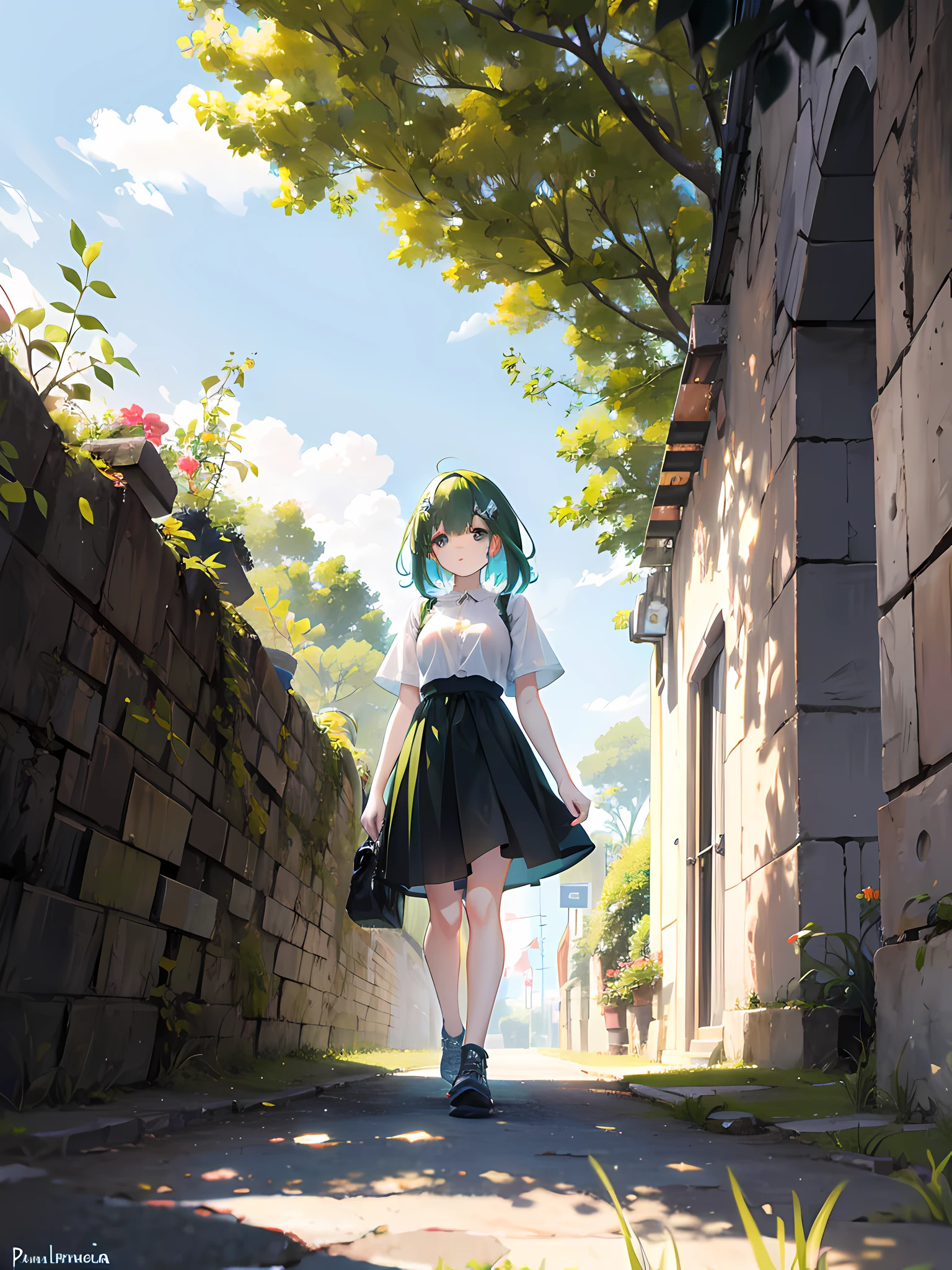 chica caminando en la lluvia, vestido una pieza blanco, pantis, botas, obra maestra, rostro hermoso, paraguas, cabello amarrado.