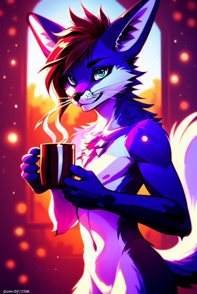 good lights, good colors, good composition, monocolor, bicolor,
masterpiece, aestheticcartoon,
bestart, cartoon,
good face, long hairs, furry, gorgeous eyes, portrait,
(rexouium:1.1),
3/4 view, three-quarter view,
dynamic scene, White Fur, Purple Fur, 1male
sexy pose,
drinking coffee,