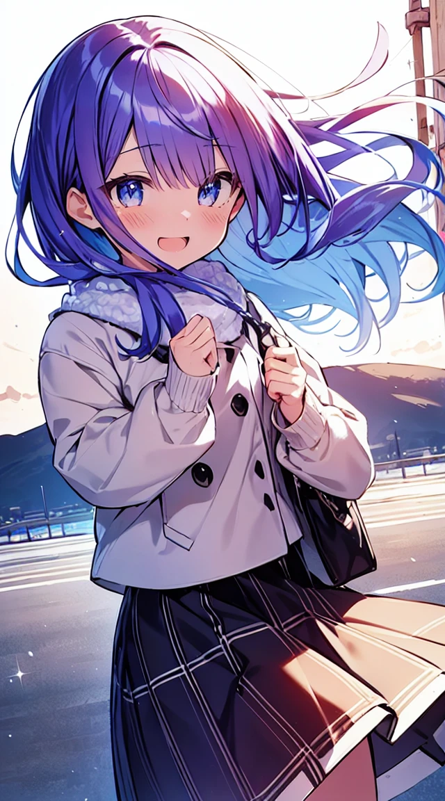 masutepiece, Best Quality,Illustration, Wallpaper, ultra -detail, Absurd beauty, 1beautiful girl、Bright hair color、Glitter and big eyes、Hair fluttering in the wind、♡、Landscape from winter to spring、great laughter、skirt by the、Futomo