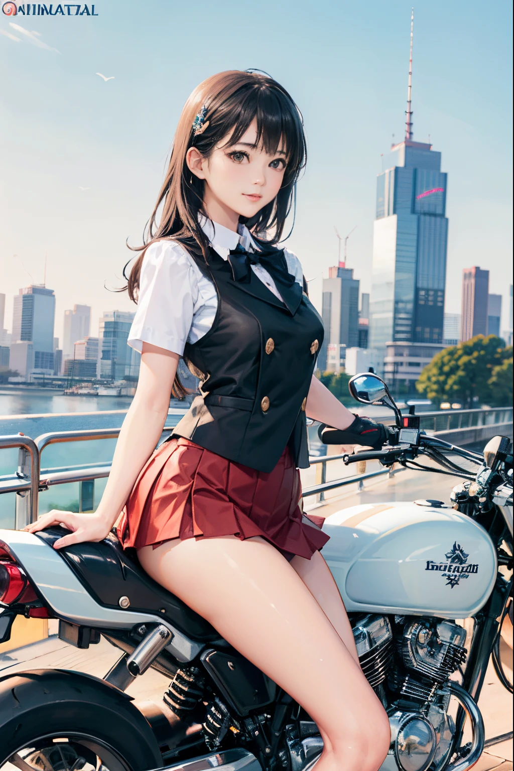 Japan schoolgirl riding motorcycle,a miniskirt、White panty、beautiful thigh、Beautiful panties、beautiful  Girl、Beautie、Beautie、****con hentai、Beautiful panties、beautiful thigh、beautiful  Girl、Beautie、Happy!!!, , motor cycle,[ photos realistic ]!!, hight resolution,