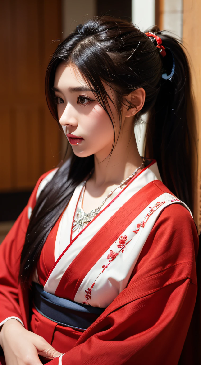 Get ready to be mesmerized by the extreme level of detail in this stunning depiction of a girl in a hanfu dress, featuring intricate jewelry and a flowing red ribbon, all captured in breathtaking 8k resolution.