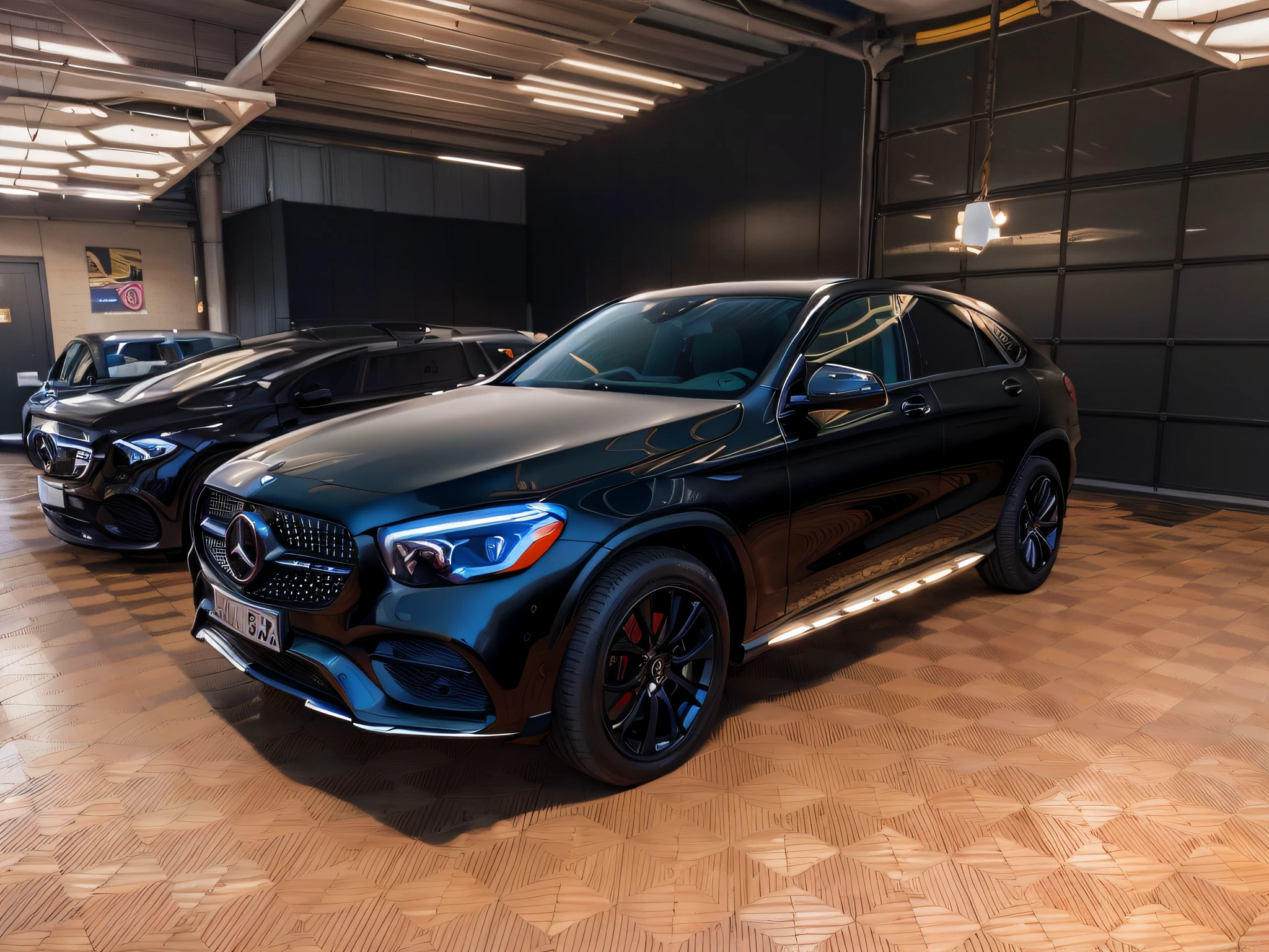 View of a black Mercedes SUV, parked in the garage, 2 0% mother of pearl detail, black gloss, Mercedes, Mercedes Benz, Shot on iPhone 14 Pro, Shot on iPhone 1 3 Pro, full face, Shot on iPhone 1 3 Pro, full unit, s face, 🤬 🤮 🤮 🤮 🤮 💕 🎀, Front profile