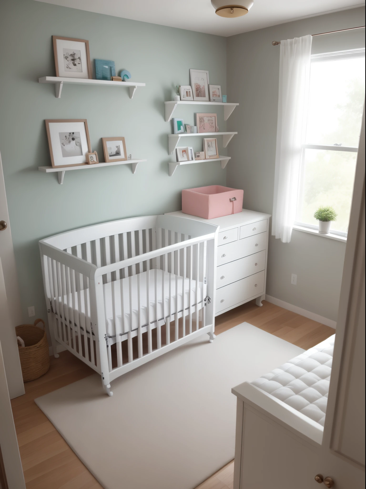 Plain white nursery set up
