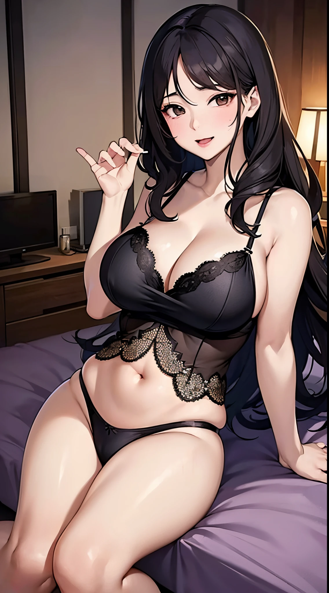 A dark-haired (aunty:⒈5) huge tit (older woman:⒈5) (Sexy underwear:⒈5) room at night bedroom dim room