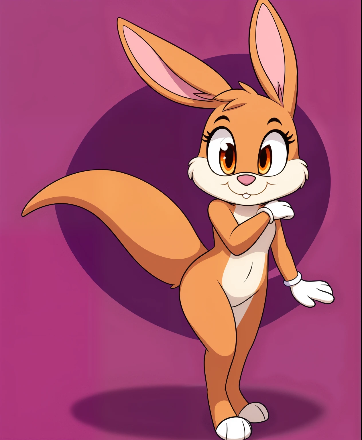 Penny Lope the female kangaroo, tiny toons style, orange eyes, full body view