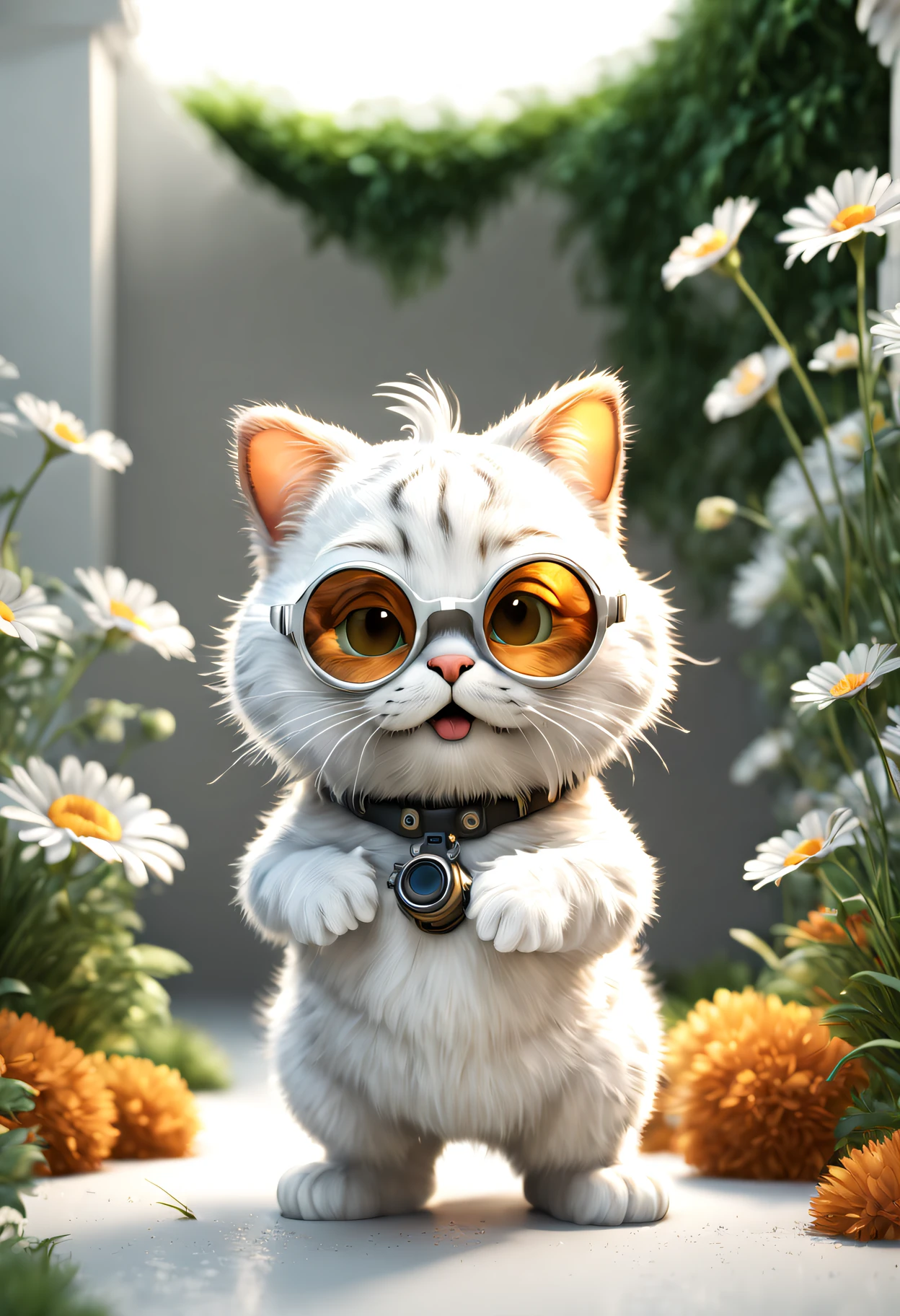 ((Garfield))，cute Garfield with goggles, steam punk style, cg render, animal, 4k, simple, asthetic (3d, cute, chibi style), ((perfect high detailed image)), hyper-realistic detailed rendering, elegant pose, professional lighting, intricate details，(smooth texture), (delicate and detailed), Orange and gray body, sat on the ground, cheerful, 3d, C4D, mixer, Octane rendering, Simple background, (White background :1.5), Masterpieces in pastel colors, Soft material, Best Quality, super detaill, High Quality, 4k, (3d, cute, chibi style), ((perfect high detailed image)),detailmaster2,best quality,ultra-detailed,beautiful detailed eyes,beautiful detailed lips,extremely detailed fur,playful expression,cute pose,colorful background,vibrant colors,whimsical style,humorous vibes,comic book art style,lively composition,bright lighting,outdoor scenery,lush garden setting