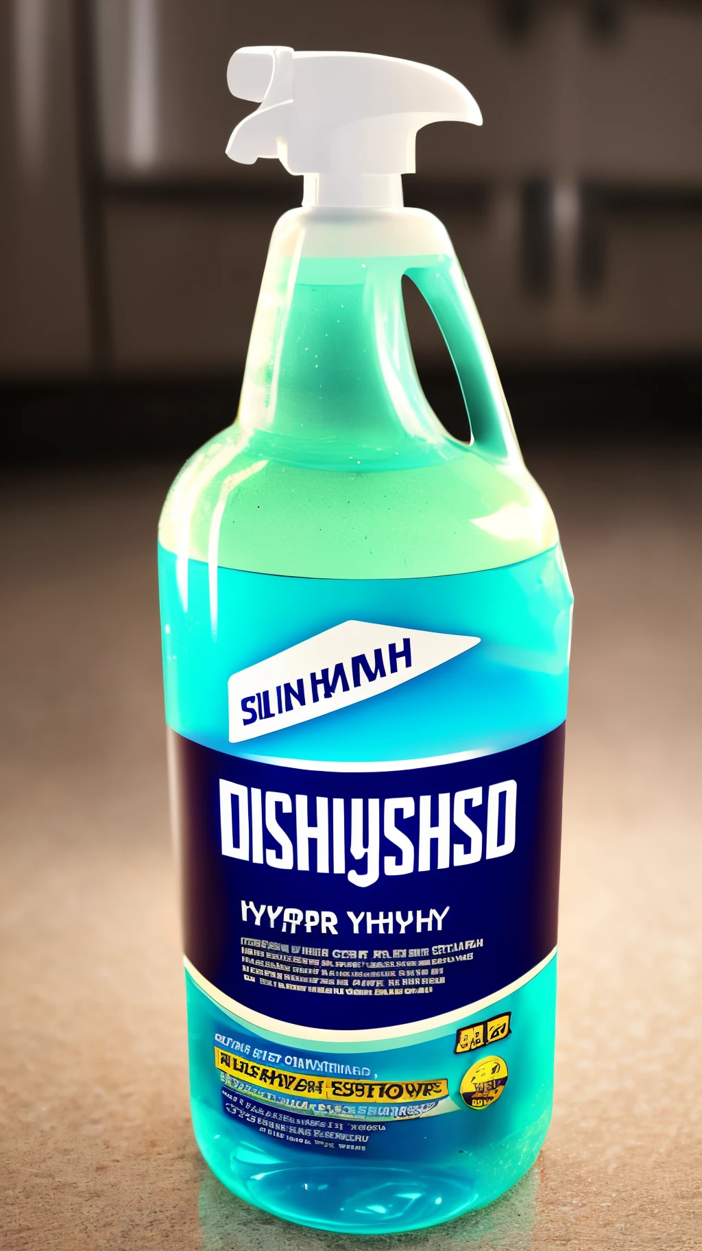 Make a hyper realistic photo of dishwashing liquid and put shine bright name on it