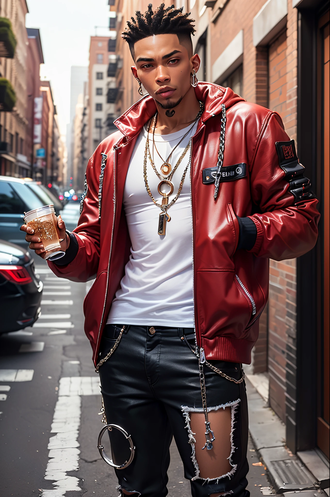 Joetaro kujo holding lean with iced out chains