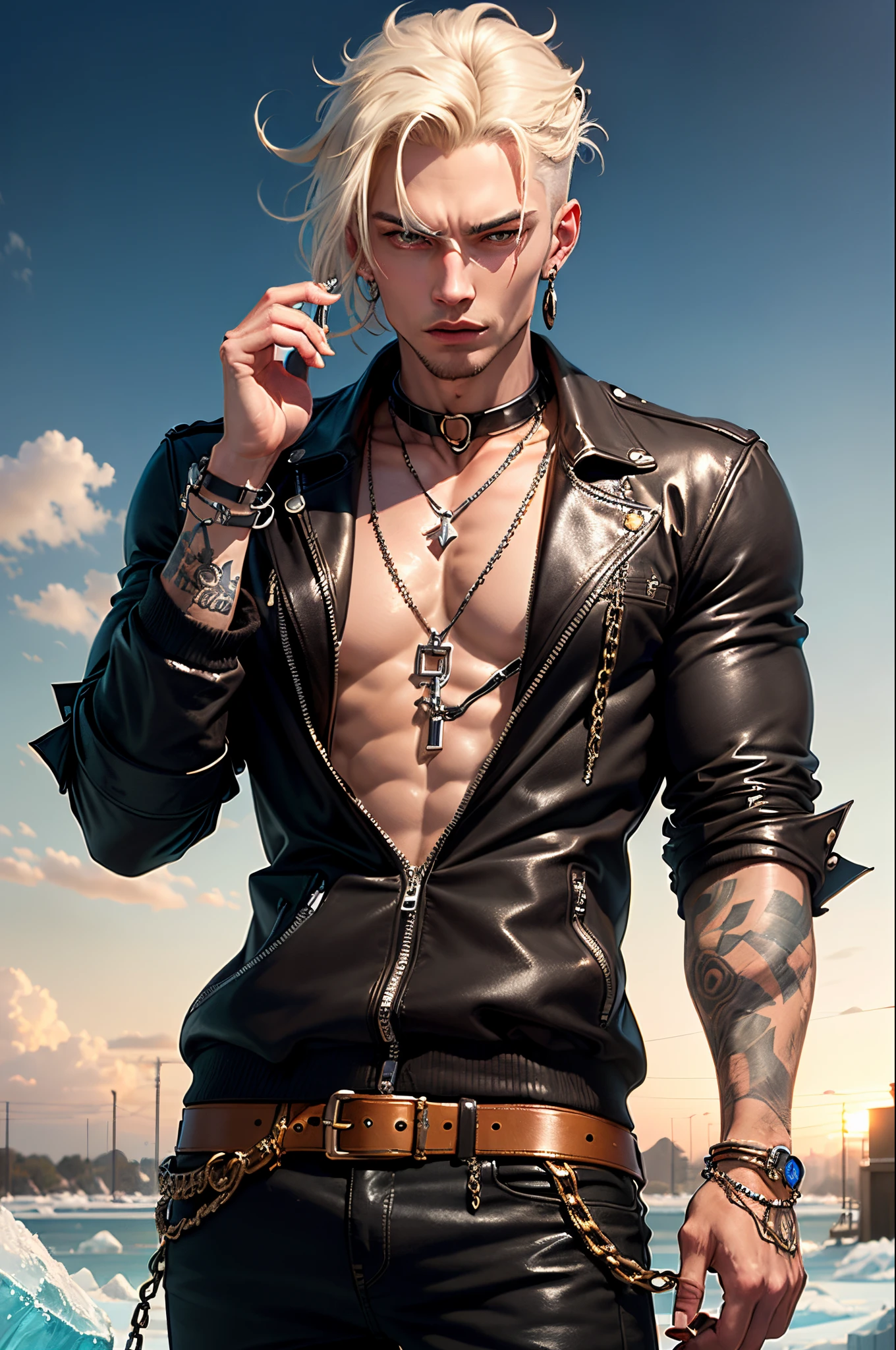 Joetaro kujo holding lean with iced out chains